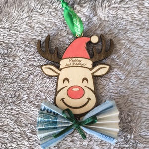 Karácsonyi pénzátadó, rénszarvasos karácsonyfadísz - karácsony - karácsonyi ajándékozás - karácsonyi képeslap, üdvözlőlap, ajándékkísérő - Meska.hu