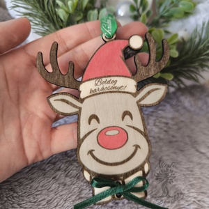 Karácsonyi pénzátadó, rénszarvasos karácsonyfadísz - karácsony - karácsonyi ajándékozás - karácsonyi képeslap, üdvözlőlap, ajándékkísérő - Meska.hu