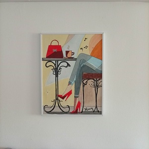 CoffeeTime needs a red bag című eredeti, szignózott, akril festmény keretben 30X40 cm - művészet - festmény - akril - Meska.hu