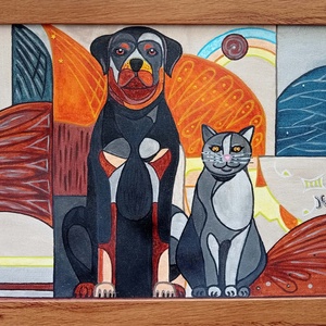 Besties című eredeti, szignózott, akril festmény keretben, 30X40 cm, Művészet, Festmény, Akril, Festészet, MESKA