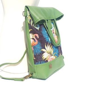 SuziartBag Zöld flamingós 2in1 hátizsák - táska & tok - kézitáska & válltáska - válltáska - Meska.hu