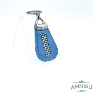 Metálkék csepp alakú swarovski köves bőr kulcstartó H6025 - Meska.hu