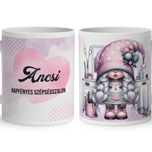 Névvel kérhető - Fodrász manólány az asztalnál mintás bögre, Otthon & Életmód, Konyhafelszerelés, tálalás, Tálalás, Bögre & Csésze, , MESKA