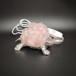 Rózsakvarc teknős lámpa ezüst színben 10x8 cm USB csatlakozással, Kellékek & szerszámok, Ásvány alapanyag, Ásvány lámpa, , MESKA