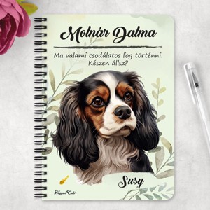 Személyre szabható - Trikolor Cavalier King Charles spániel portré mintás A5-ös füzet - otthon & életmód - papír, írószer - jegyzetfüzet & napló - Meska.hu