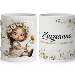 Névvel kérhető - Cuki puszis Százszorszép manó lány mintás bögre - Meska.hu