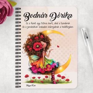 Személyre szabható - Huncut pipacs tündérlány és a hold mintás A5-ös füzet - otthon & életmód - papír, írószer - jegyzetfüzet & napló - Meska.hu