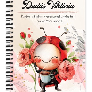 Személyre szabható - Cuki kávézós katica mintás A6-os füzet, Otthon & Életmód, Papír, írószer, Jegyzetfüzet & Napló, , MESKA