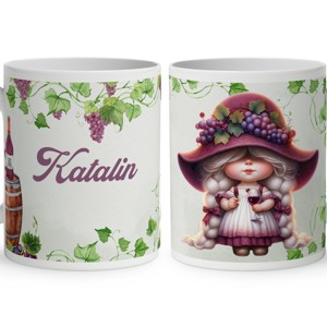 Névvel kérhető - Szépséges borász manó lány mintás bögre, Otthon & Életmód, Konyhafelszerelés, tálalás, Tálalás, Bögre & Csésze, , MESKA
