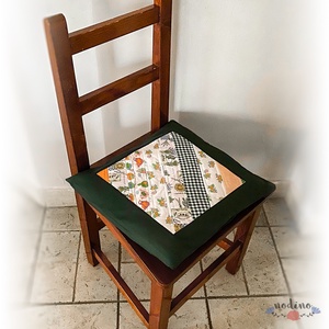 Négyszögletes vidám mintás patchwork székpárna huzat (fehér, zöld, narancssárga) 41 x 41 cm, 4darab , Otthon & Életmód, Lakástextil, Székpárna, huzat, Patchwork, foltvarrás, Varrás, MESKA
