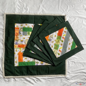 Négyszögletes vidám mintás patchwork székpárna huzat (fehér, zöld, narancssárga) 41 x 41 cm, 4darab  - otthon & életmód - lakástextil - székpárna, huzat - Meska.hu