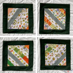 Négyszögletes vidám mintás patchwork székpárna huzat (fehér, zöld, narancssárga) 41 x 41 cm, 4darab  - otthon & életmód - lakástextil - székpárna, huzat - Meska.hu