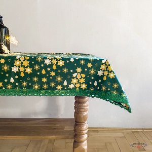 Karácsonyi, adventi csipke szegélyes terítő, arany mintával, zöld csipke szegéllyel (98x140cm) - Meska.hu