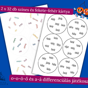 o-ó-ö-ő és a-á szópárosító kártyajáték - Meska.hu