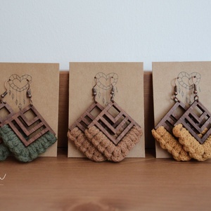 Makramé fülbevaló (Terra kollekció) - esküvő - ékszer - fülbevaló - Meska.hu