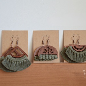 Makramé fülbevaló (Terra kollekció) - esküvő - ékszer - fülbevaló - Meska.hu