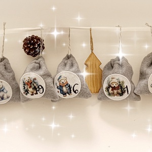 Adventi naptár, szürke zsákok - karácsony - adventi díszek - adventi naptár - Meska.hu