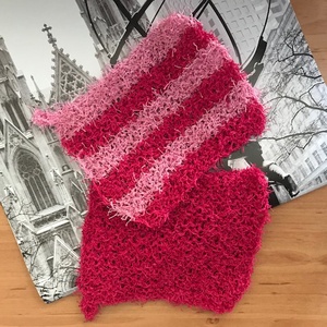 Dörzsi Cleany speciális fonalból kézzel kötött csíkos pink és rózsaszín mosogató szivacs tisztító kendő egyedi konyhába, Otthon & Életmód, Konyhafelszerelés, tálalás, Sütés, főzés, Horgolás, Kötés, MESKA