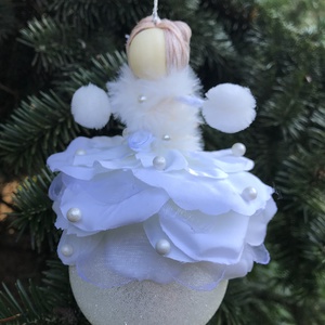 Karácsonyi dísz gömb tündér hófehér selyem gyöngy drót baba üveggömb virág - karácsony - karácsonyi lakásdekoráció - karácsonyfadíszek - Meska.hu