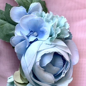 Esküvői virágos francia hajcsat hajdísz kékes zöldes azúr árnyalatok Virágokkal rózsákkal díszítve, Ruha & Divat, Hajdísz & Hajcsat, Ékszerkészítés, MESKA