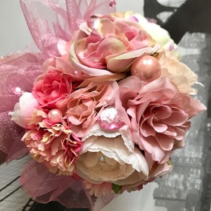 Rózsaszín pink krém barack pasztell, tüll és organza örökcsokor, leánybúcsú csokor,  koszorúslány csokor esküvőre - esküvő - menyasszonyi- és dobócsokor - Meska.hu