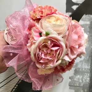 Rózsaszín pink krém barack pasztell, tüll és organza örökcsokor, leánybúcsú csokor,  koszorúslány csokor esküvőre - esküvő - menyasszonyi- és dobócsokor - Meska.hu