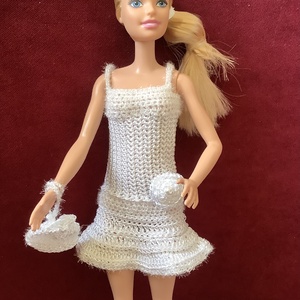 Hófehér Barbie baba együttes nyári pántos ruha stólával és szütyővel, esti koktélparti vagy vízparti sétához  - játék & sport - baba & babaház - barbie ruhák - Meska.hu