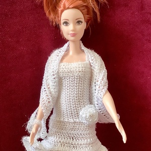Hófehér Barbie baba együttes nyári pántos ruha stólával és szütyővel, esti koktélparti vagy vízparti sétához  - játék & sport - baba & babaház - barbie ruhák - Meska.hu