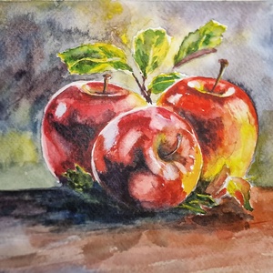 Eredeti akvarell csendélet almákkal 25x17 cm - művészet - festmény - akvarell - Meska.hu