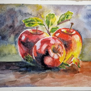 Eredeti akvarell csendélet almákkal 25x17 cm - művészet - festmény - akvarell - Meska.hu