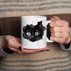 3D fekete macskás bögre, Otthon & Életmód, Konyhafelszerelés, tálalás, Tálalás, Bögre & Csésze, Decoupage, transzfer és szalvétatechnika, MESKA