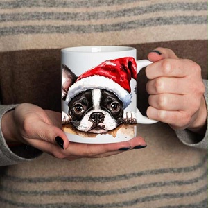 Mikulás frenchie francia bulldog kutyusos bögre, Otthon & Életmód, Konyhafelszerelés, tálalás, Tálalás, Bögre & Csésze, Decoupage, transzfer és szalvétatechnika, MESKA