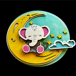 Elefánt a holdon babaszoba dekoráció (kérésre névvel), baba névtábla, Baba - mama, Babaszoba dekoráció, Baba névtábla, Famegmunkálás, MESKA