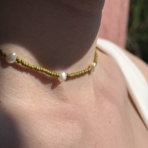 Choker nyakék édesvízi gyöngyökkel, Ékszer, Karkötő, Gyöngyös karkötő, Gyöngyfűzés, gyöngyhímzés, MESKA