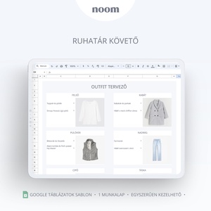 Ruhatár követő, Gardrób követő Google Táblázatok Sablon, Letölthető Digitális követő és tervező - diy (csináld magad) - szabásminta, útmutató - Meska.hu