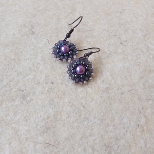 Helli - Lila-szürke fülbevaló - ékszer - fülbevaló - lógós kerek fülbevaló - Meska.hu