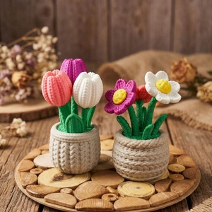 Kötött hatású cserepes virág  - ünnepi díszek, dekorációk - húsvéti díszek és dekorációk - húsvéti asztaldíszek - Meska.hu