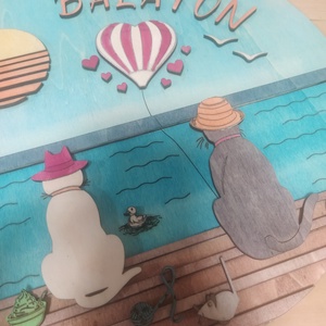 Macska szerelem - retro hangulatú balatoni kép - otthon & életmód - dekoráció - kép & falikép - fából készült kép - Meska.hu