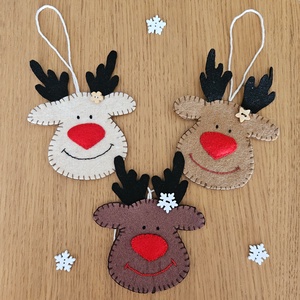 Rénszarvas függők, Karácsony, Karácsonyi lakásdekoráció, Karácsonyi ajtódíszek, Hímzés, Varrás, MESKA