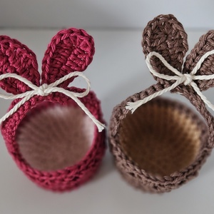 Horgolt nyuszifüles tojástartó - ünnepi díszek, dekorációk - húsvéti díszek és dekorációk - húsvéti ajándékátadó - Meska.hu