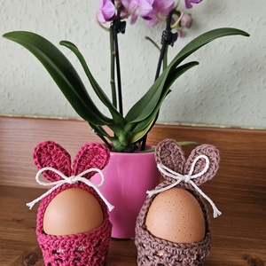 Horgolt nyuszifüles tojástartó - ünnepi díszek, dekorációk - húsvéti díszek és dekorációk - húsvéti ajándékátadó - Meska.hu