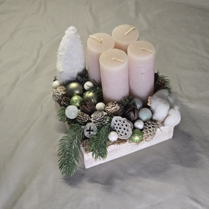 Egyedi Kézműves Adventi Dísz Dobozban  Skandináv Manóval és 4 Rózsaszín Gyertyával - karácsony - adventi díszek - adventi asztaldísz - Meska.hu
