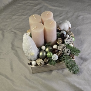 Egyedi Kézműves Adventi Dísz Dobozban  Skandináv Manóval és 4 Rózsaszín Gyertyával - karácsony - adventi díszek - adventi asztaldísz - Meska.hu