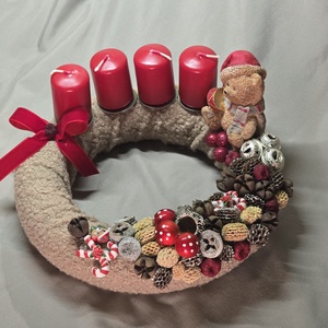Teddy Macis Kézműves Kollekció: Plüss Adventi Koszorú És Ajtódísz - karácsony - adventi díszek - adventi asztaldísz - Meska.hu