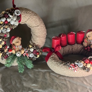 Teddy Macis Kézműves Kollekció: Plüss Adventi Koszorú És Ajtódísz, Karácsony, Adventi díszek, Adventi asztaldísz, Varrás, MESKA