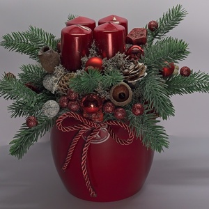 Klasszikus Piros Adventi Asztali Dísz Kaspóban  Örökzöld Kézműves Karácsonyi Dekoráció - Meska.hu