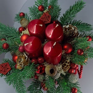 Klasszikus Piros Adventi Asztali Dísz Kaspóban  Örökzöld Kézműves Karácsonyi Dekoráció - karácsony - adventi díszek - adventi asztaldísz - Meska.hu