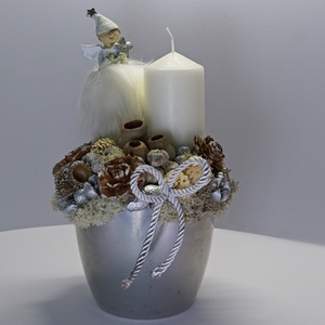 Skandináv Téli Angyalka Dísz Fehér Gyertyával  Natúr, Ezüst Asztali Dekoráció - Meska.hu