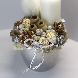 Skandináv Téli Angyalka Dísz Fehér Gyertyával  Natúr, Ezüst Asztali Dekoráció - karácsony - adventi díszek - adventi asztaldísz - Meska.hu