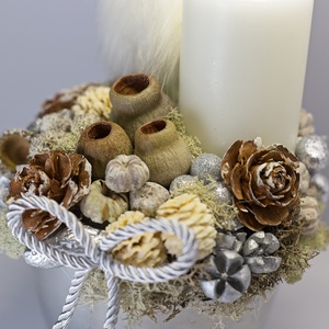 Skandináv Téli Angyalka Dísz Fehér Gyertyával  Natúr, Ezüst Asztali Dekoráció - karácsony - adventi díszek - adventi asztaldísz - Meska.hu